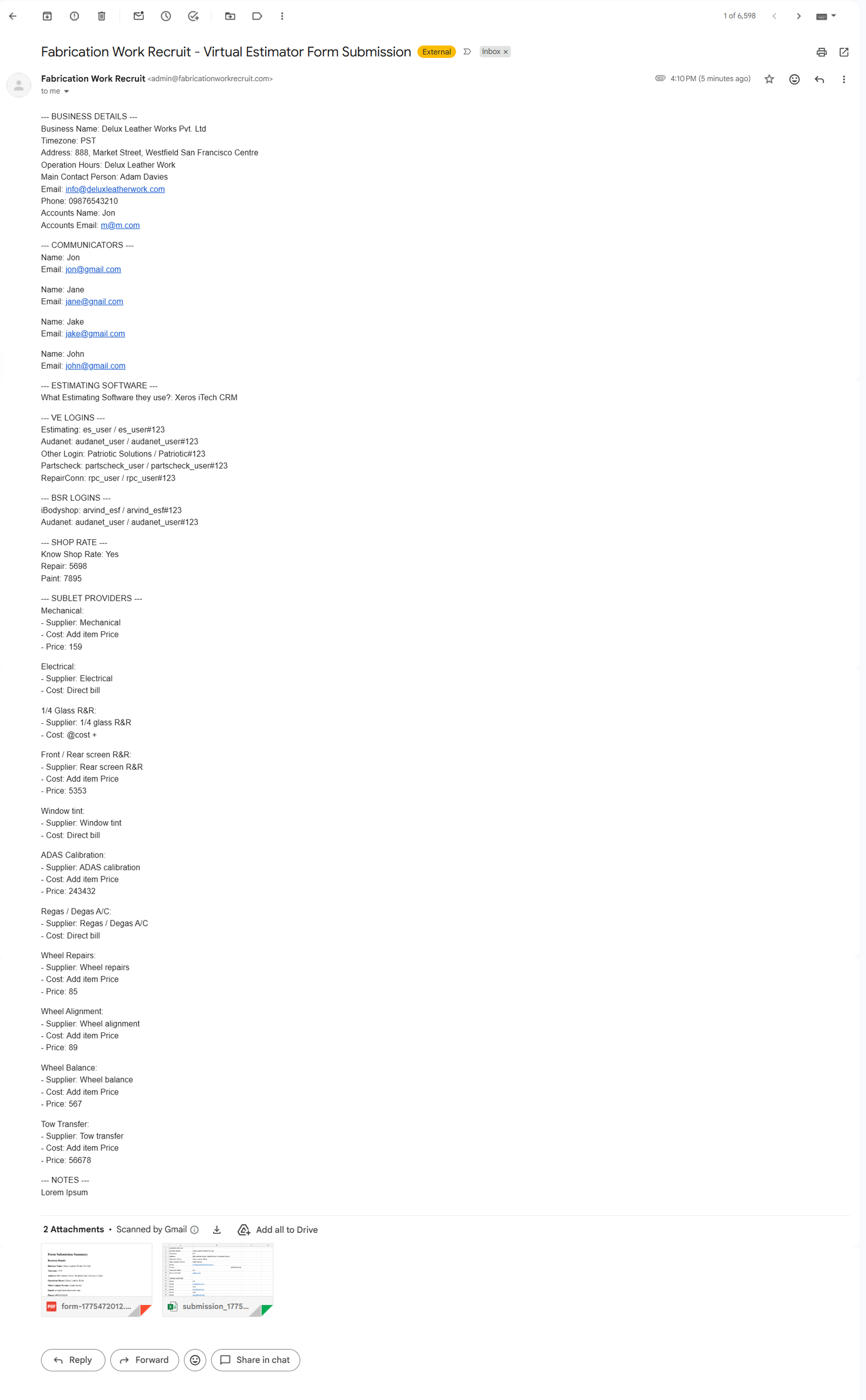 Email received